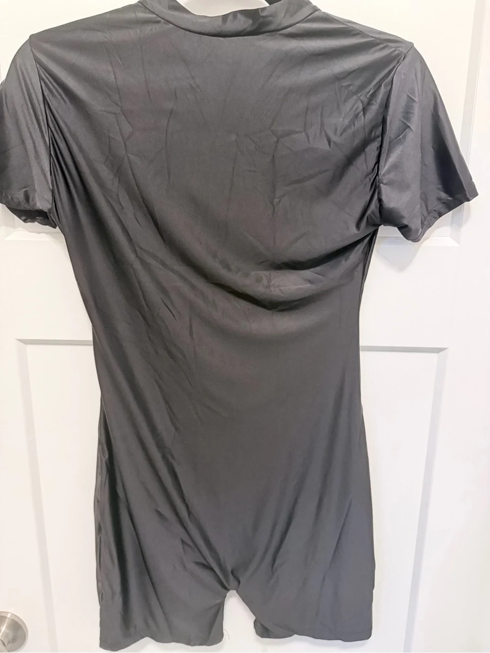 Men’s Short Sleeve Black Swim Romper with Front Zip